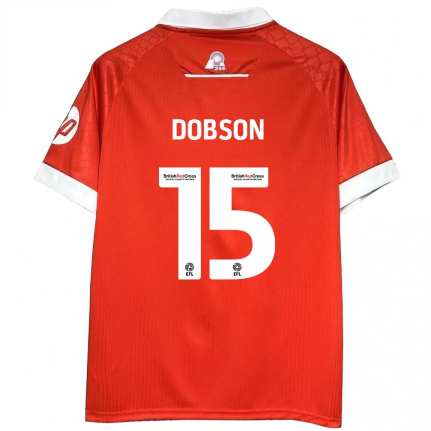 Kids Football George Dobson #15 Red White Home Jersey 2024/25 T-Shirt Uk