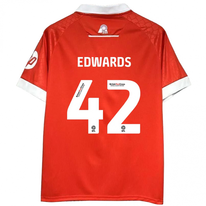 Kids Football Callum Edwards #42 Red White Home Jersey 2024/25 T-Shirt Uk