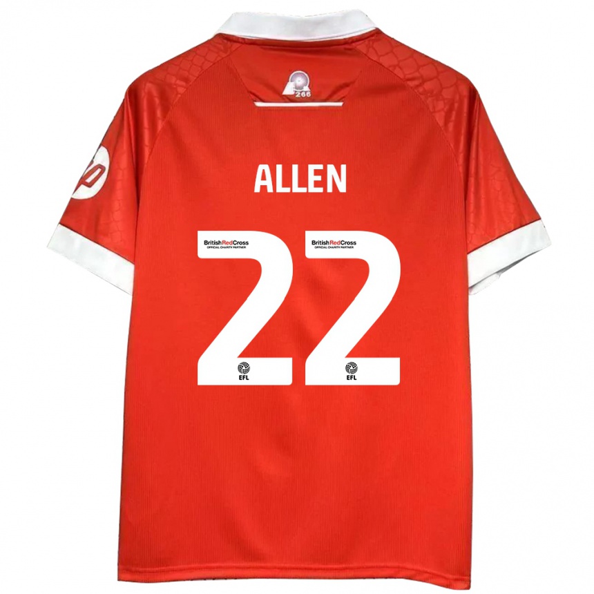 Kids Football Keren Allen #22 Red White Home Jersey 2024/25 T-Shirt Uk