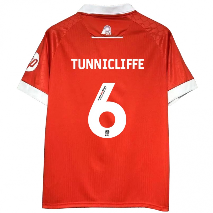 Kids Football Jordan Tunnicliffe #6 Red White Home Jersey 2024/25 T-Shirt Uk