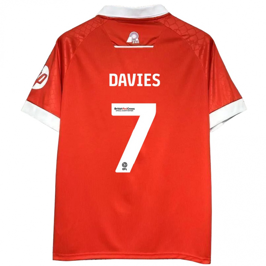 Kids Football Jordan Davies #7 Red White Home Jersey 2024/25 T-Shirt Uk