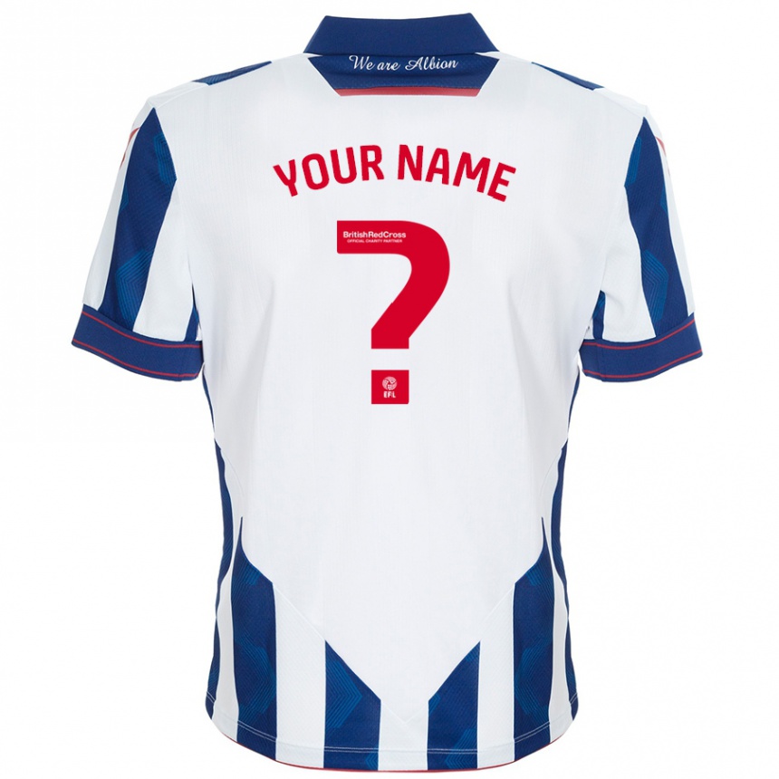 Kids Football Your Name #0 White Dark Blue Home Jersey 2024/25 T-Shirt Uk