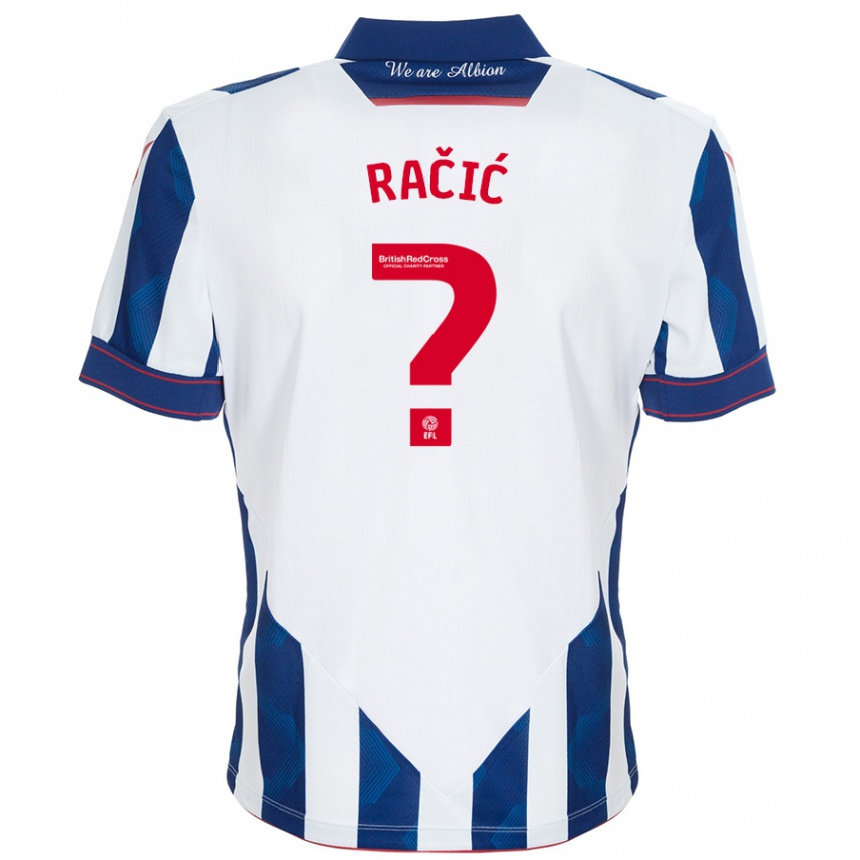 Kids Football Uroš Račić #0 White Dark Blue Home Jersey 2024/25 T-Shirt Uk