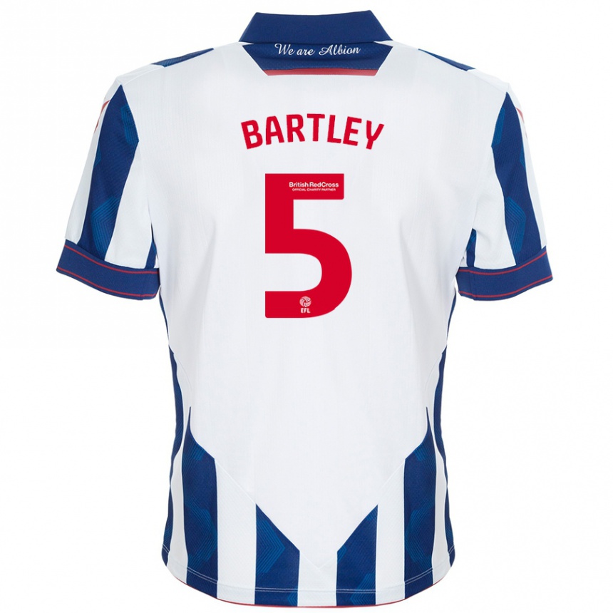 Kids Football Kyle Bartley #5 White Dark Blue Home Jersey 2024/25 T-Shirt Uk