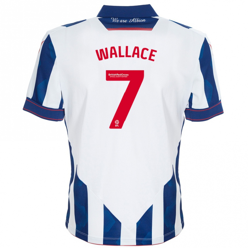 Kids Football Jed Wallace #7 White Dark Blue Home Jersey 2024/25 T-Shirt Uk