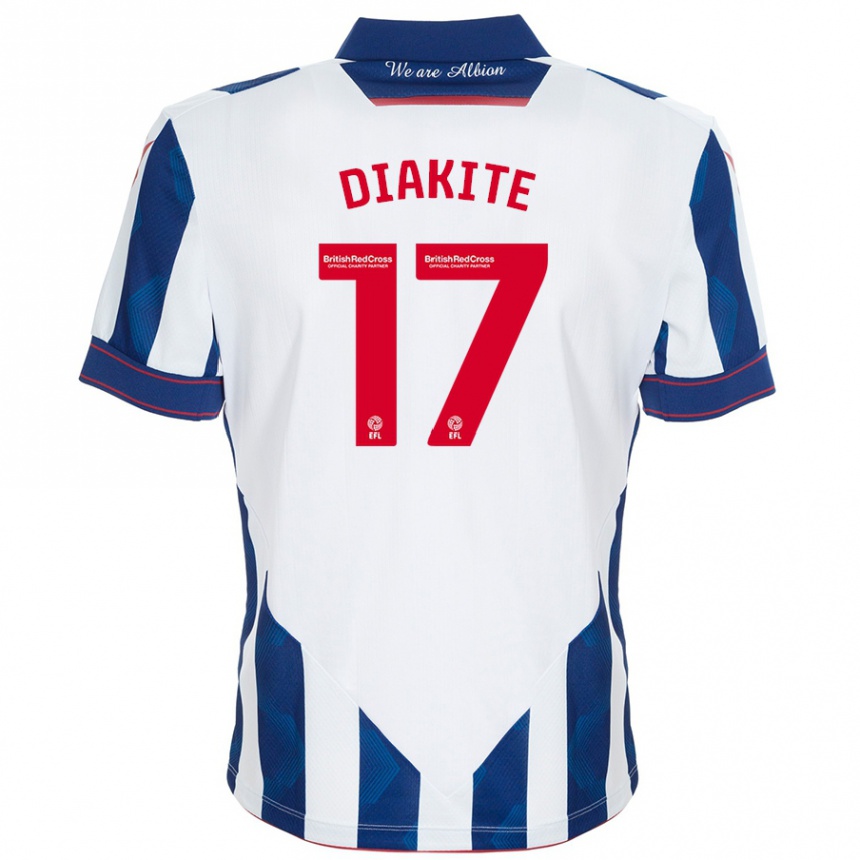 Kids Football Ousmane Diakité #17 White Dark Blue Home Jersey 2024/25 T-Shirt Uk