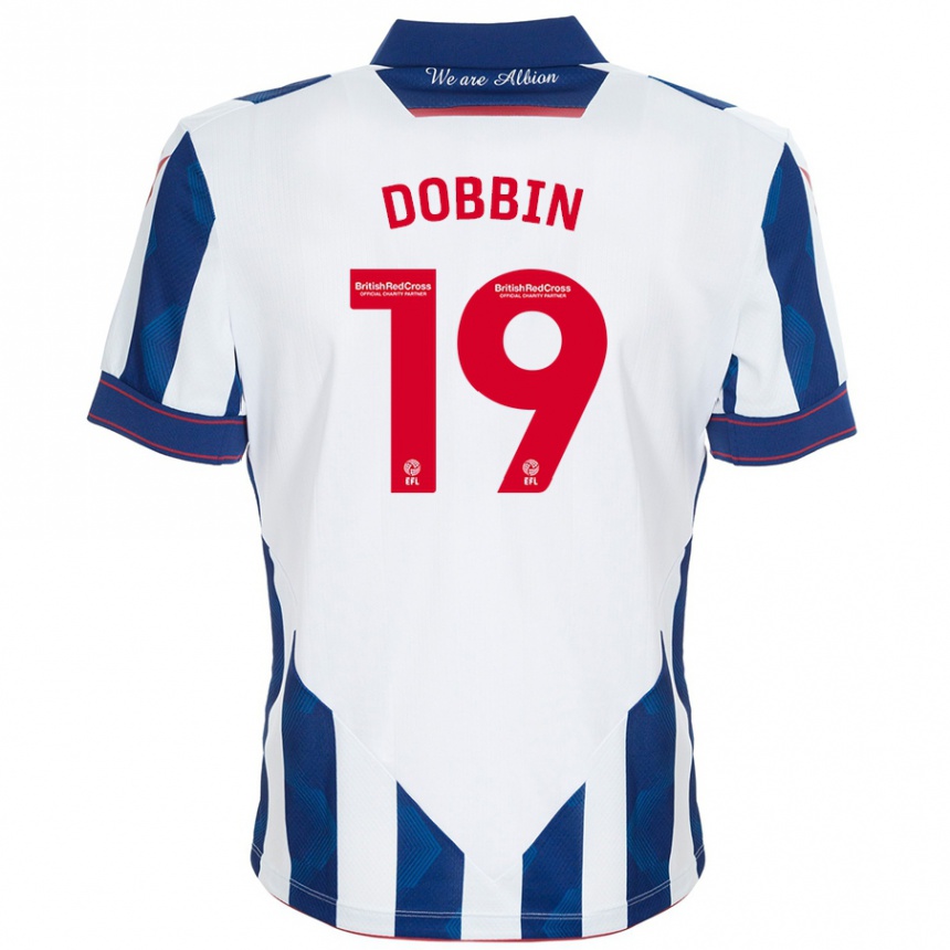 Kids Football Lewis Dobbin #19 White Dark Blue Home Jersey 2024/25 T-Shirt Uk