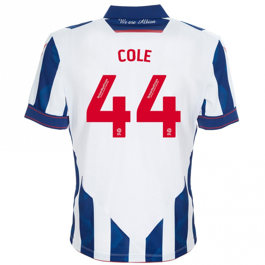 Kids Football Devante Cole #44 White Dark Blue Home Jersey 2024/25 T-Shirt Uk