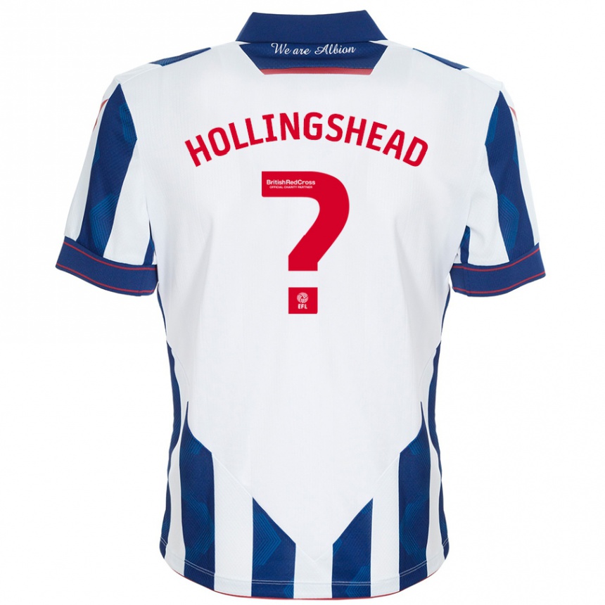 Kids Football Ronnie Hollingshead #0 White Dark Blue Home Jersey 2024/25 T-Shirt Uk