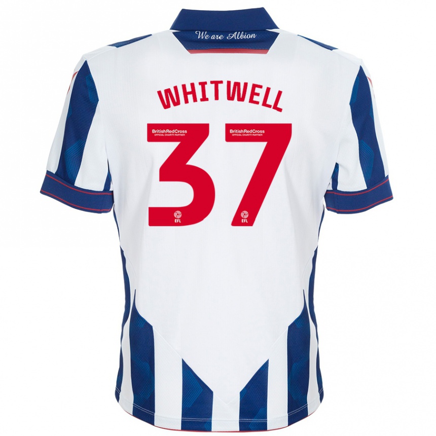 Kids Football Harry Whitwell #37 White Dark Blue Home Jersey 2024/25 T-Shirt Uk