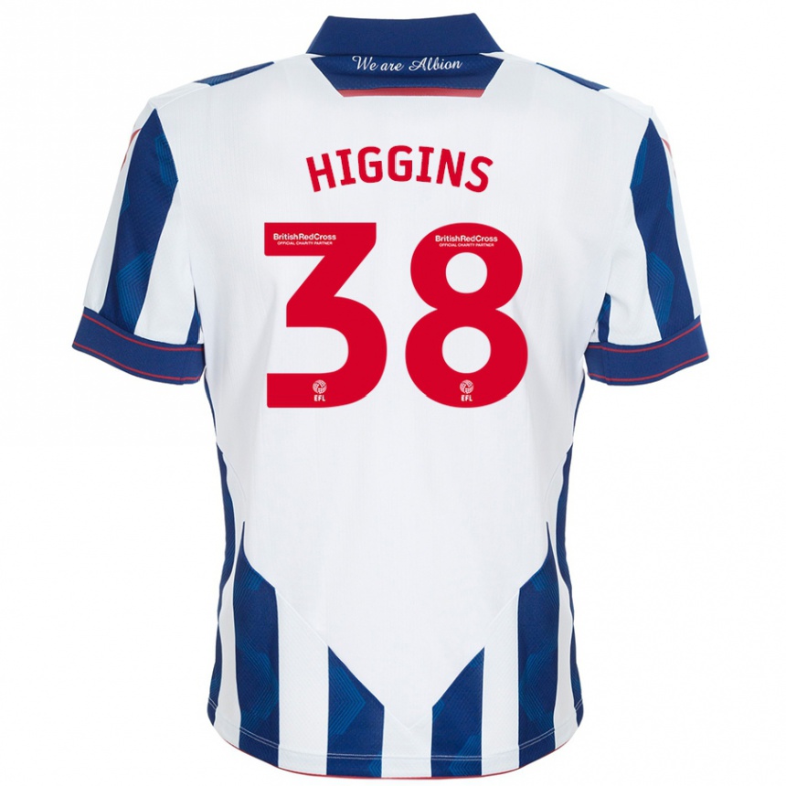 Kids Football Akeel Higgins #38 White Dark Blue Home Jersey 2024/25 T-Shirt Uk