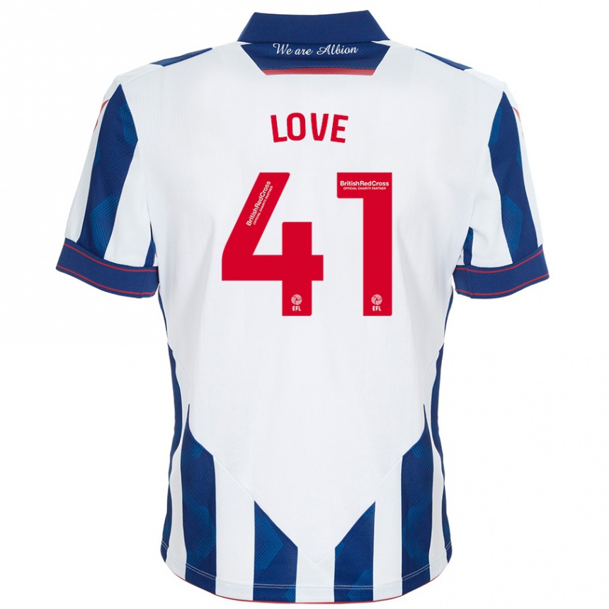 Kids Football Layton Love #41 White Dark Blue Home Jersey 2024/25 T-Shirt Uk