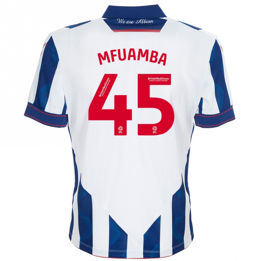 Kids Football Kevin Mfuamba #45 White Dark Blue Home Jersey 2024/25 T-Shirt Uk