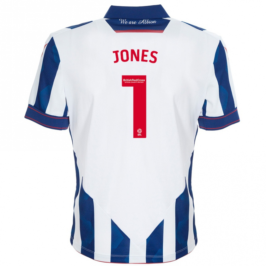 Kids Football Lucy Jones #1 White Dark Blue Home Jersey 2024/25 T-Shirt Uk