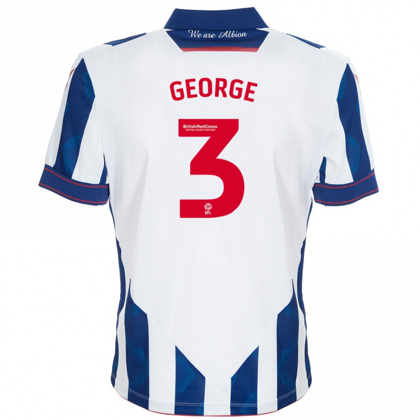 Kids Football Hannah George #3 White Dark Blue Home Jersey 2024/25 T-Shirt Uk