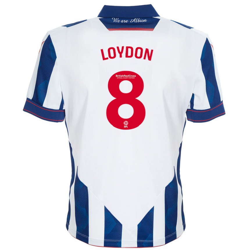 Kids Football Abi Loydon #8 White Dark Blue Home Jersey 2024/25 T-Shirt Uk