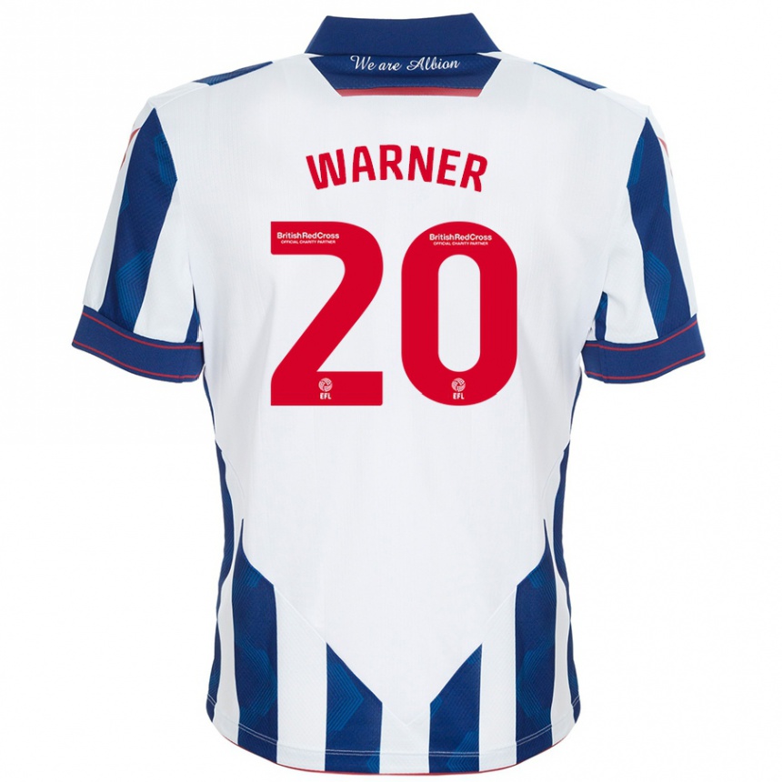 Kids Football Phoebe Warner #20 White Dark Blue Home Jersey 2024/25 T-Shirt Uk