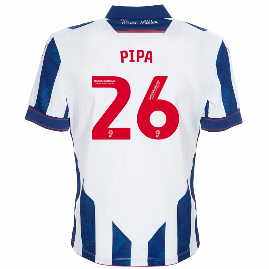 Kids Football Pipa #26 White Dark Blue Home Jersey 2024/25 T-Shirt Uk