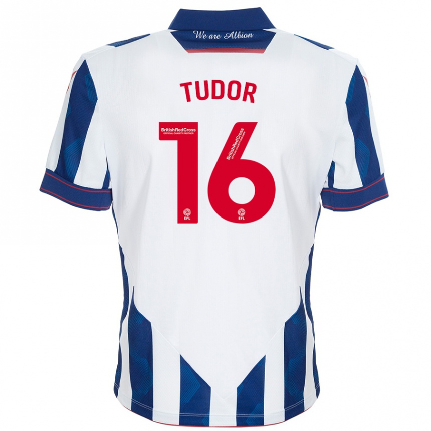 Kids Football Sophie Tudor #16 White Dark Blue Home Jersey 2024/25 T-Shirt Uk