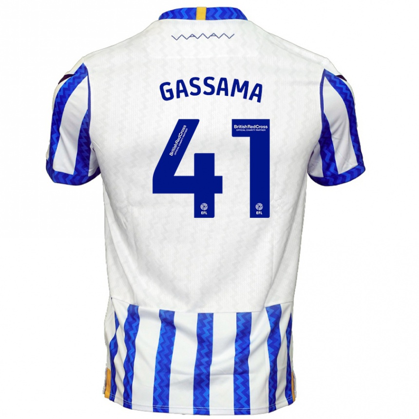 Kids Football Djeidi Gassama #41 Blue White Home Jersey 2024/25 T-Shirt Uk