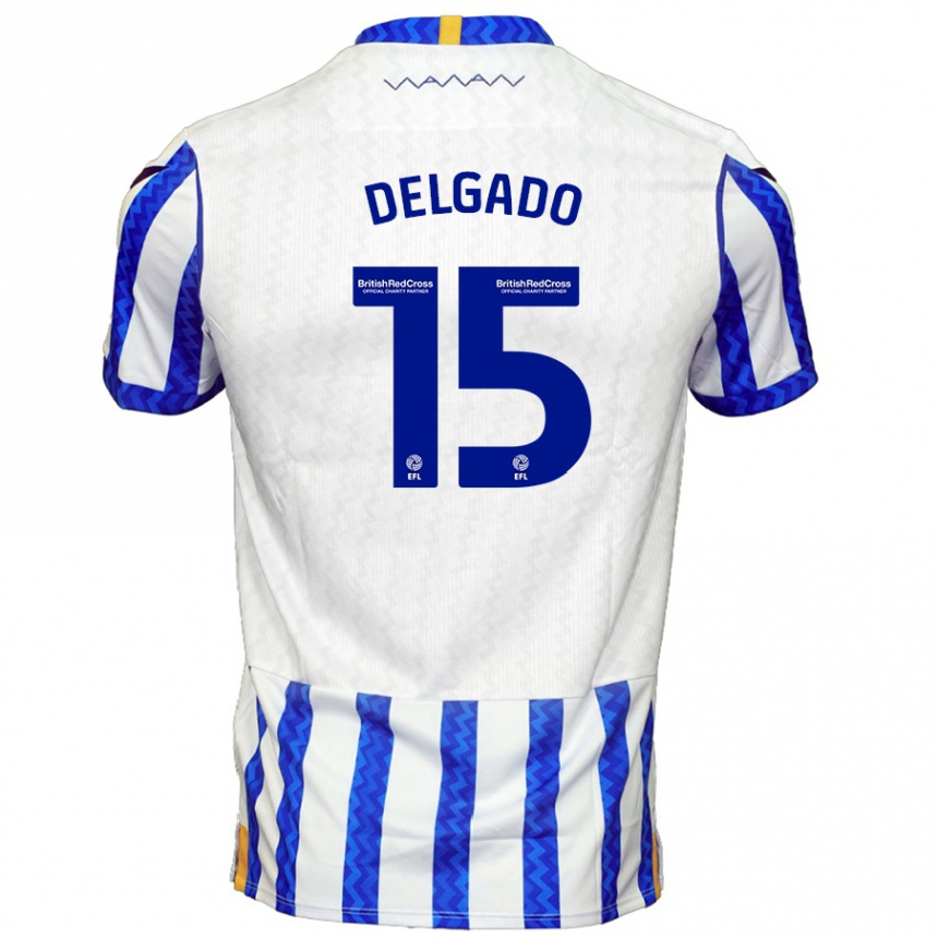 Kids Football Juan Delgado #15 Blue White Home Jersey 2024/25 T-Shirt Uk