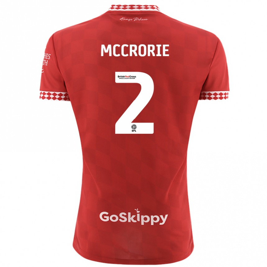 Kids Football Ross Mccrorie #2 Red Home Jersey 2024/25 T-Shirt Uk