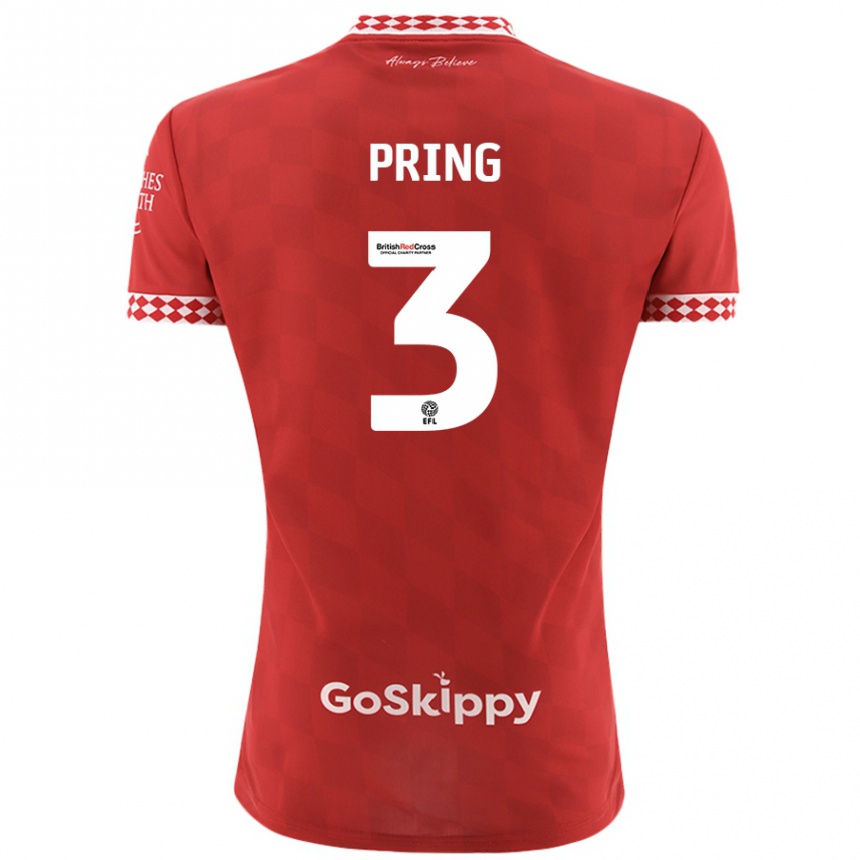 Kids Football Cameron Pring #3 Red Home Jersey 2024/25 T-Shirt Uk