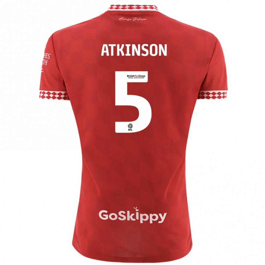 Kids Football Rob Atkinson #5 Red Home Jersey 2024/25 T-Shirt Uk