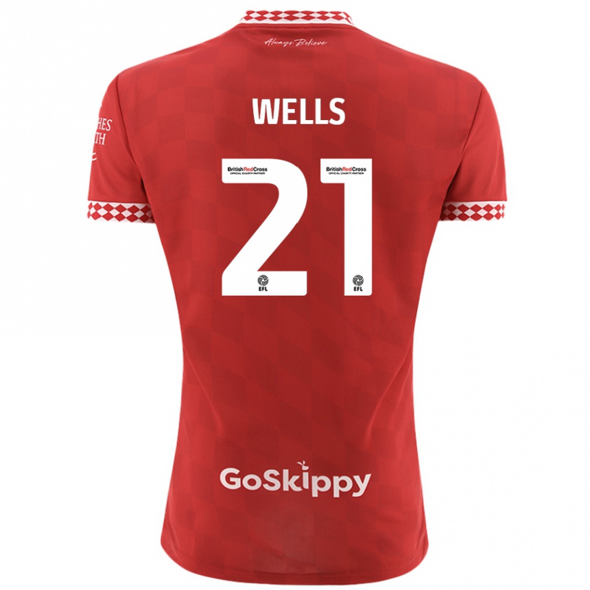 Kids Football Nahki Wells #21 Red Home Jersey 2024/25 T-Shirt Uk