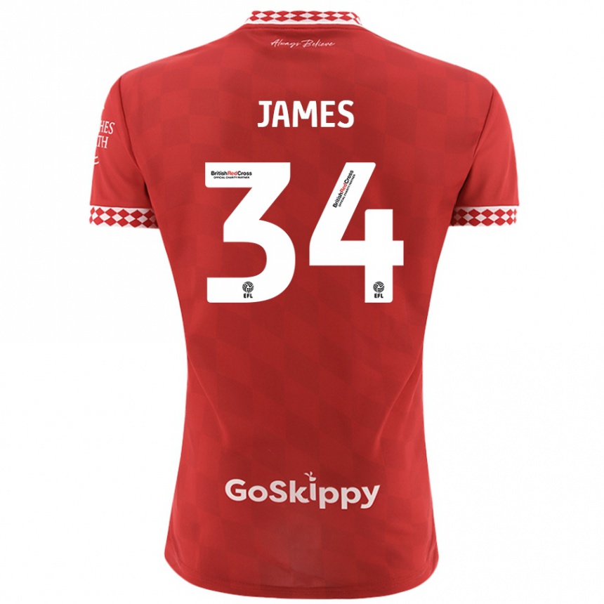 Kids Football Joseph James #34 Red Home Jersey 2024/25 T-Shirt Uk