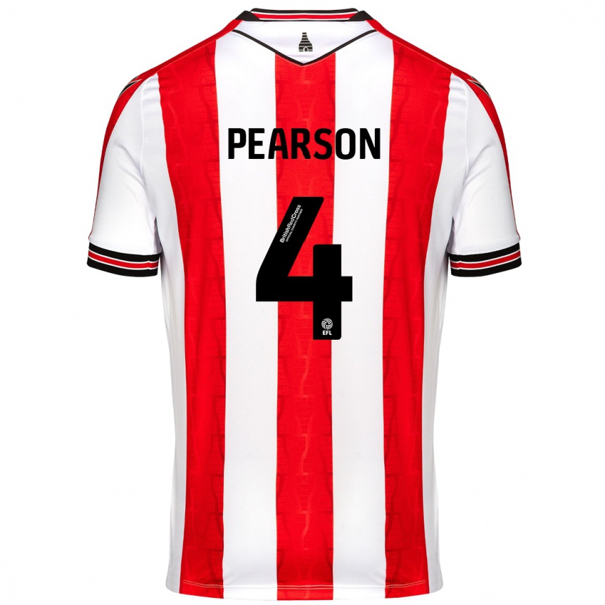 Kids Football Ben Pearson #4 Red White Home Jersey 2024/25 T-Shirt Uk