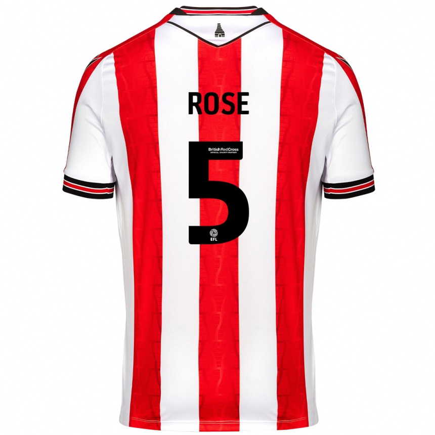 Kids Football Michael Rose #5 Red White Home Jersey 2024/25 T-Shirt Uk