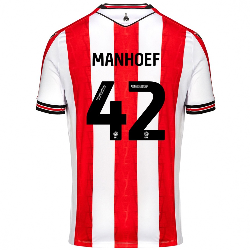 Kids Football Million Manhoef #42 Red White Home Jersey 2024/25 T-Shirt Uk