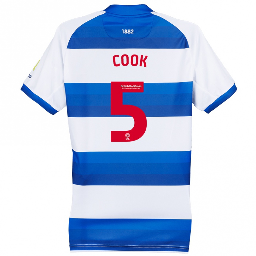 Kids Football Steve Cook #5 White Blue Home Jersey 2024/25 T-Shirt Uk