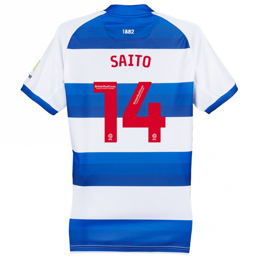 Kids Football Koki Saito #14 White Blue Home Jersey 2024/25 T-Shirt Uk