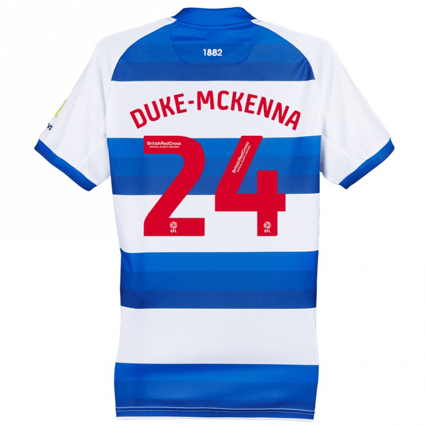 Kids Football Stephen Duke-Mckenna #24 White Blue Home Jersey 2024/25 T-Shirt Uk