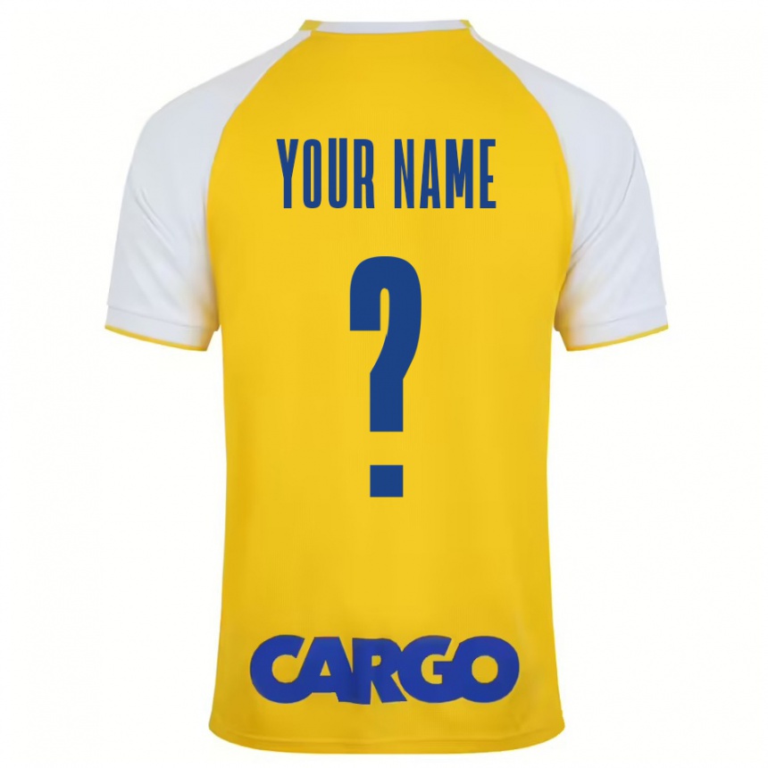 Kids Football Your Name #0 Yellow White Home Jersey 2024/25 T-Shirt Uk