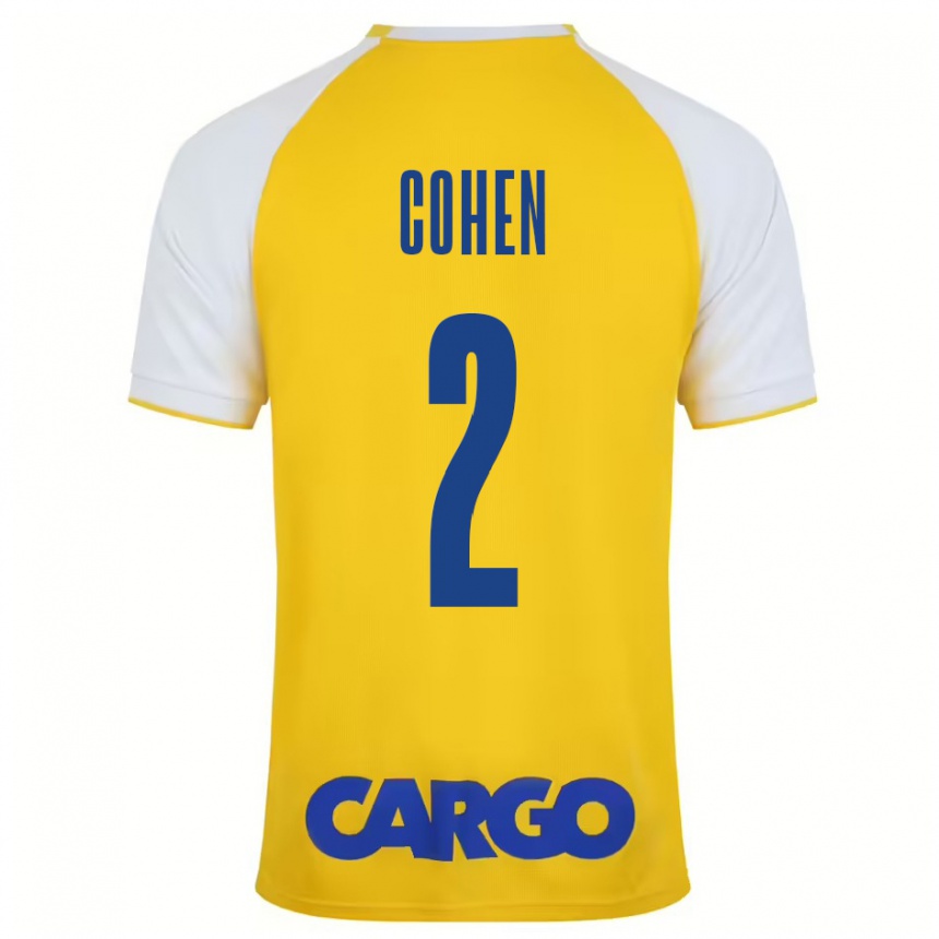 Kids Football Avishay Cohen #2 Yellow White Home Jersey 2024/25 T-Shirt Uk