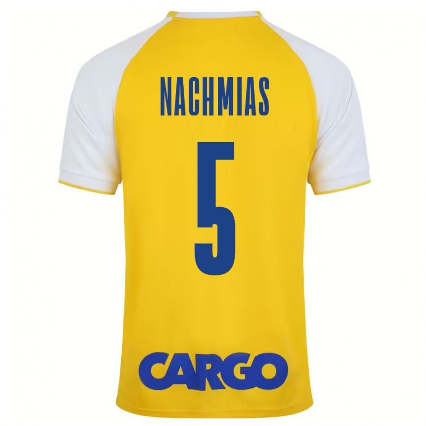 Kids Football Idan Nachmias #5 Yellow White Home Jersey 2024/25 T-Shirt Uk