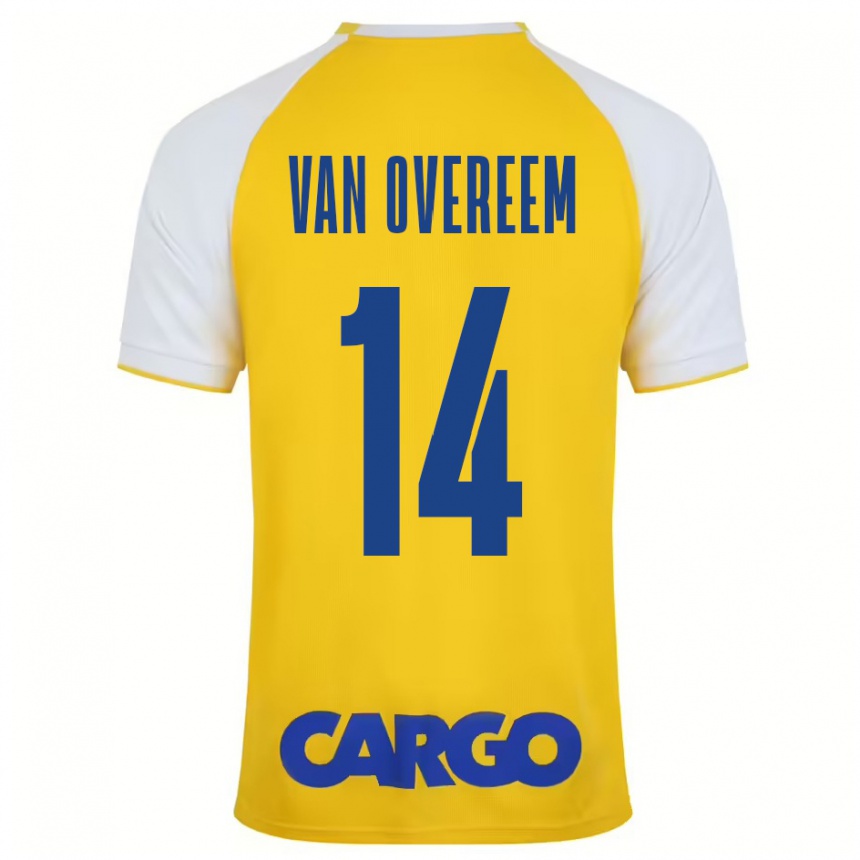 Kids Football Joris Van Overeem #14 Yellow White Home Jersey 2024/25 T-Shirt Uk