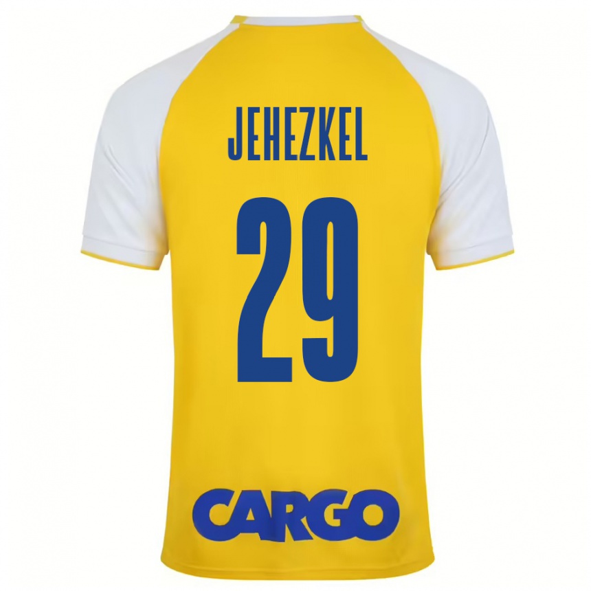 Kids Football Sagiv Jehezkel #29 Yellow White Home Jersey 2024/25 T-Shirt Uk