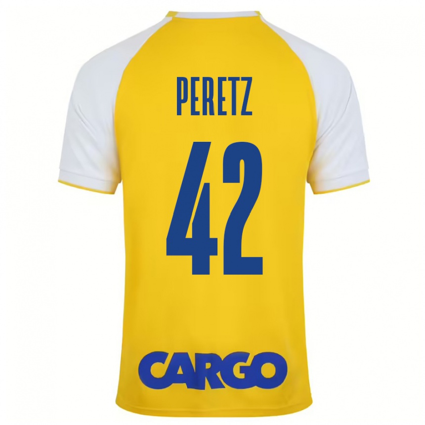 Kids Football Dor Peretz #42 Yellow White Home Jersey 2024/25 T-Shirt Uk