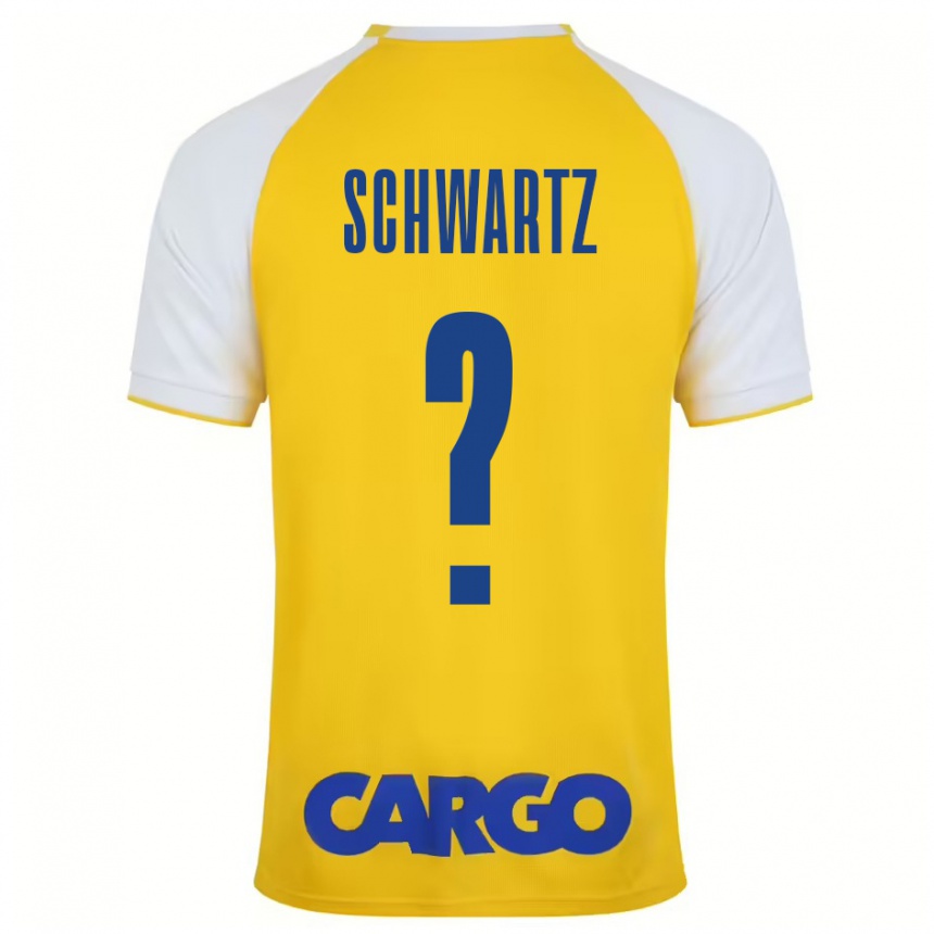 Kids Football Noam Schwartz #0 Yellow White Home Jersey 2024/25 T-Shirt Uk