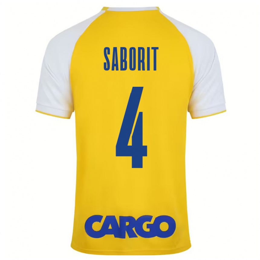 Kids Football Enric Saborit #4 Yellow White Home Jersey 2024/25 T-Shirt Uk