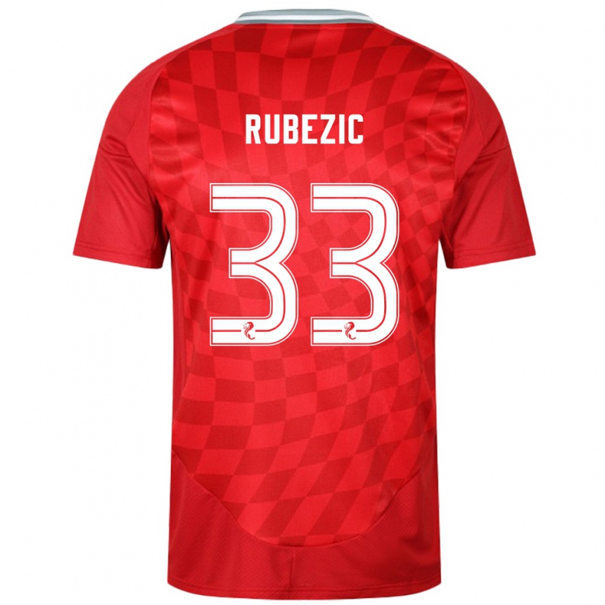 Kids Football Slobodan Rubezic #33 Red Home Jersey 2024/25 T-Shirt Uk