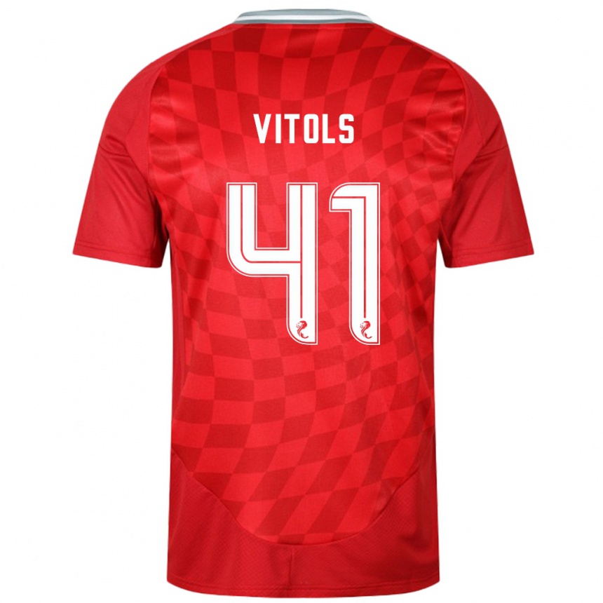 Kids Football Rodrigo Vitols #41 Red Home Jersey 2024/25 T-Shirt Uk