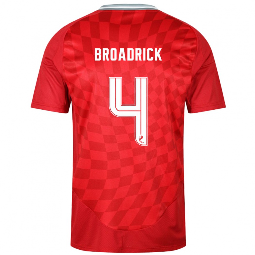 Kids Football Jessica Broadrick #4 Red Home Jersey 2024/25 T-Shirt Uk