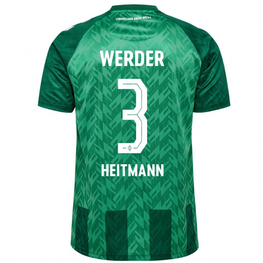 Kids Football Mats Heitmann #3 Green Home Jersey 2024/25 T-Shirt Uk