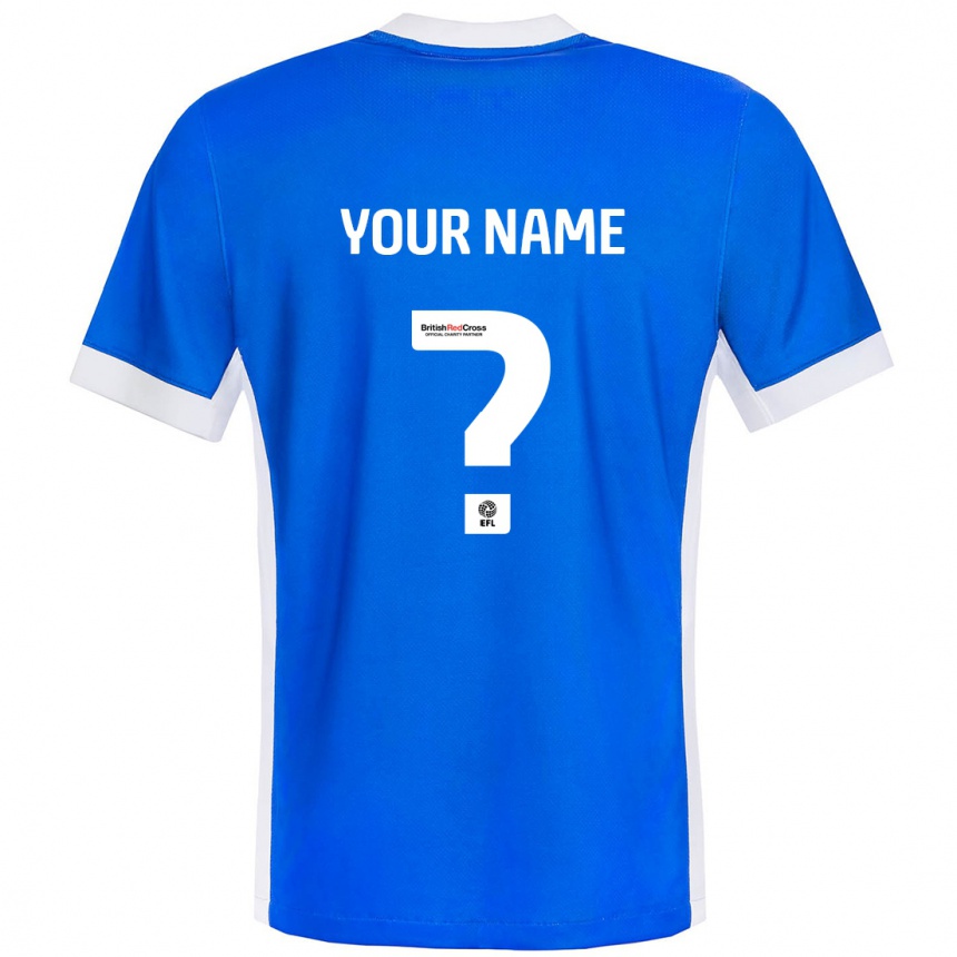 Kids Football Your Name #0 Blue White Home Jersey 2024/25 T-Shirt Uk