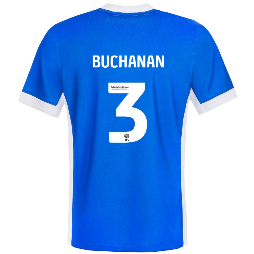 Kids Football Lee Buchanan #3 Blue White Home Jersey 2024/25 T-Shirt Uk